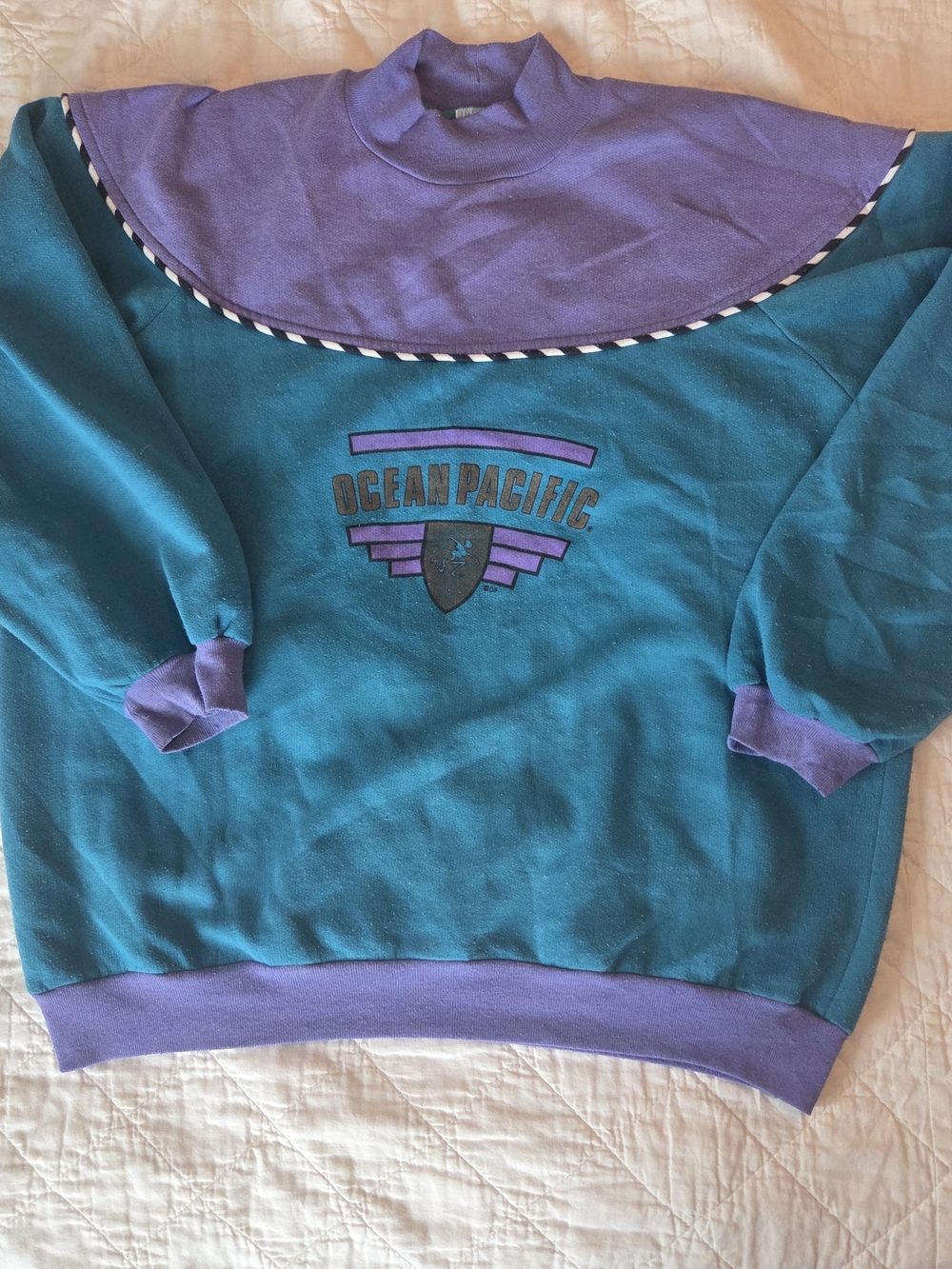 OP Teal and Purple Vintage Women’s Sweatshirt Ocean Pacific Size L Fits Small